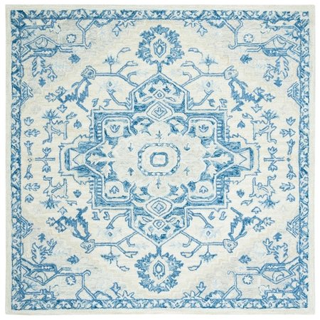 SAFAVIEH Micro-Loop Hand Tufted Square Area RugIvory & Blue 5 x 5 ft. MLP503G-5SQ